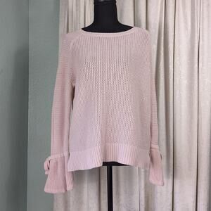 LOFT Womens Pale Pink Bell Sleeve Crew Neck Sweater sz M